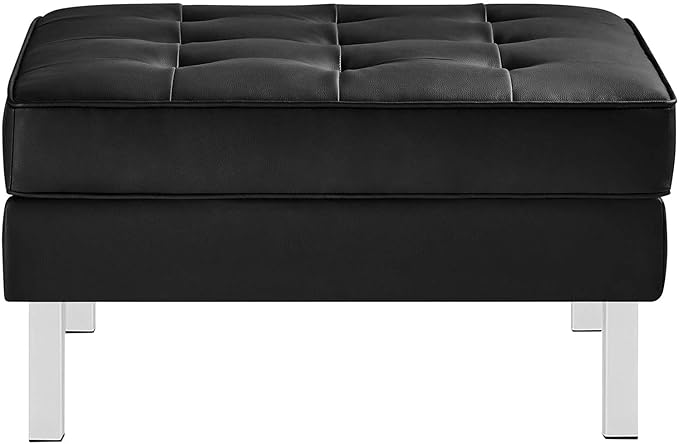 Modway Loft Tufted Button Faux Leather Upholstered Square Ottoman in Silver Black