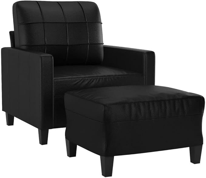 Modern Sofa Chair with Footstool Accent Chair with Ottoman Faux Leather Sofa Chairs Reading Chair for Living RoomChair for Bedroom Black 23.6 Faux Leather -12