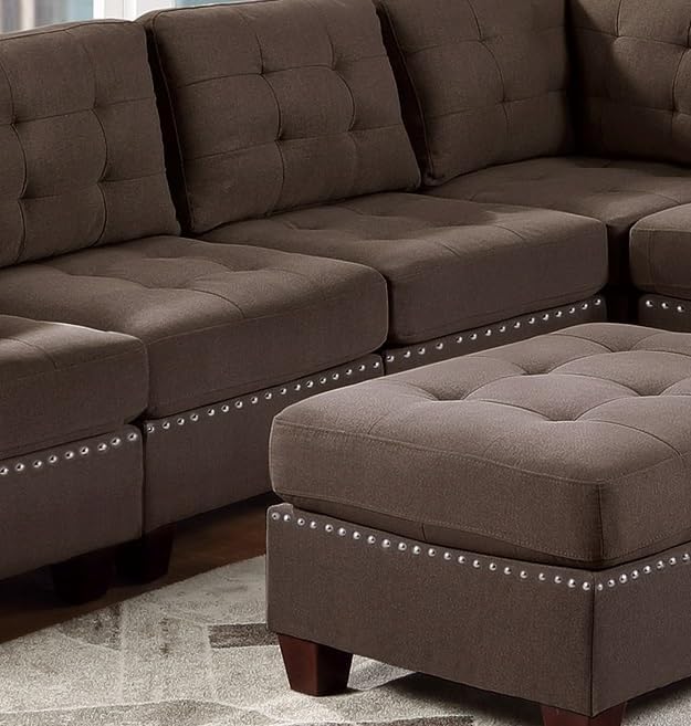 Living Room Furniture Tufted Armless Chair in Black Coffee Linen-Like Fabric Armless Cushion Chair with Nailheads and Wooden Legs