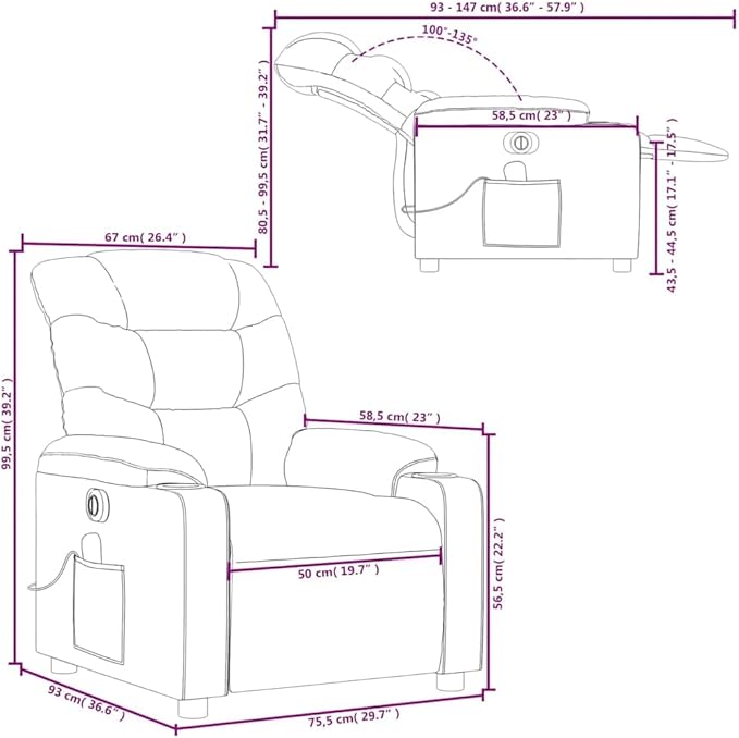 vidaXL Electric Massage Recliner Chair Gray Faux Leather Metal Plywood