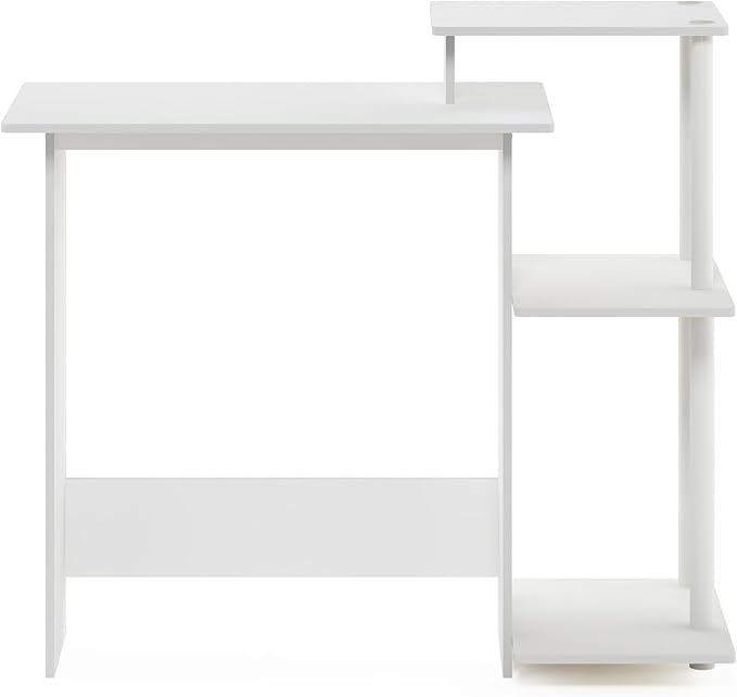 Furinno EFFICIENT Desk 28.6 Wide Gaming Desk with 3 Open Side Shelves Laptop Notebook Computer Desk Office Desk for Home Office Study Room Dorm Bedroom White