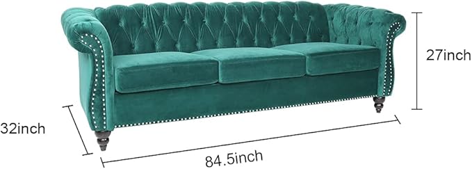 AVZEAR 3 seat Sofa Velvet Sofa Living Room Sofa Large Sofa Modern Chesterfield Fabric Modern 3 Seater Couch Furniture Classic Tufted Chesterfield Settee Sofa Green