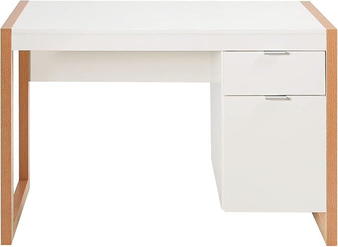 MAT EXPERT 44” Computer Desk White Desk w/Drawer &amp Storage Cabinet for Study Work Makeup Modern Writing Desk PC Laptop Office Table for Bedroom Small Corner Home Office