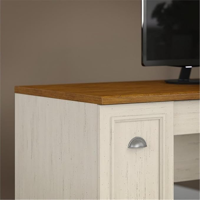 Bush Furniture L Shaped Desk with Hutch Drawers and Storage Cabinet Fairview Collection Corner Computer Table for Home Office with Pewter Accents 60Wx60Dx69H