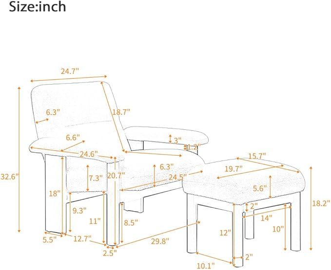 Modern Accent Chair with Ottoman Mid Century Lounge Chair with footrest Comfy Fabric Armchair Upholstered Set with Solid Wood Frame for Living Room