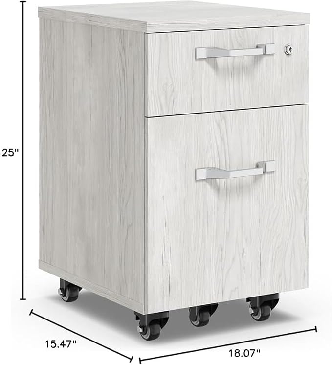 NBF Allure 15.5 W Box File Mobile Pedestal - Drawer File Cabinet On Wheels - Durable Storage Cabinet with Letter &amp Legal Size Documents - Filing Cabinets for Home Office White