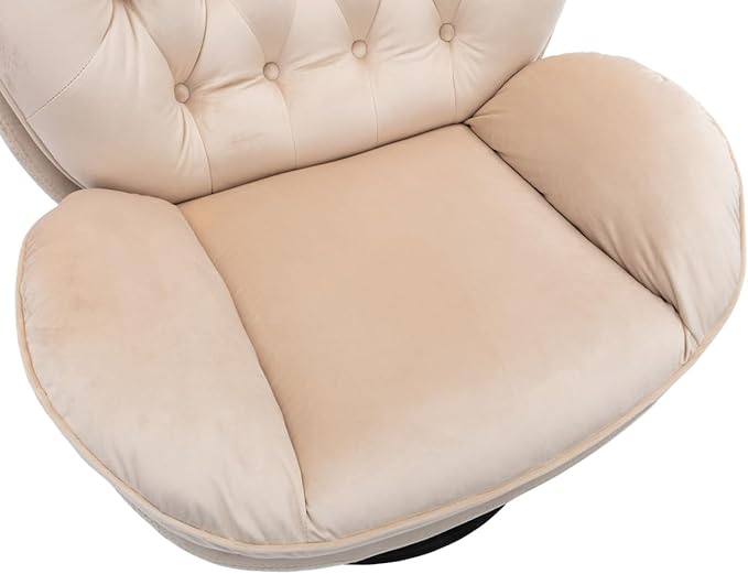 i-POOK Velvet Swivel Chair with Matching Swivel Ottoman Modern Upholstered Accent Chair with Round Black Metal Base and Backrest for Bedroom Living Room and Apartment Beige