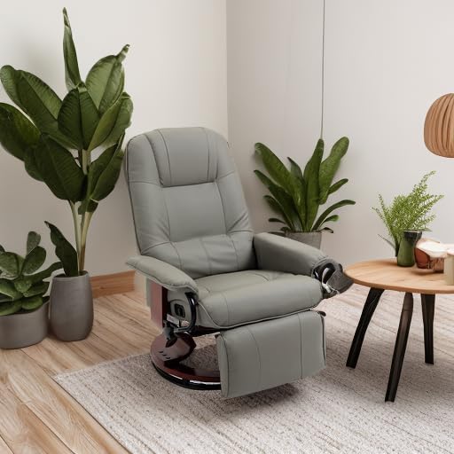 HOMCOM Faux Leather Manual Recliner Adjustable Swivel Lounge Chair with Footrest Armrest and Wrapped Wood Base for Living Room Gray