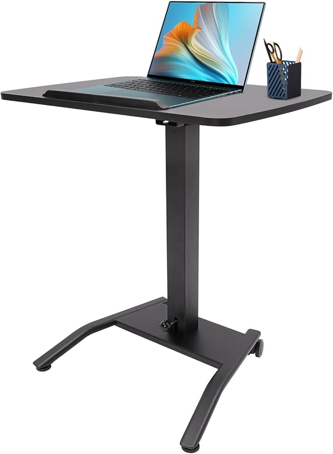Mobile Standing Desk Height Angle Adjustable Rolling Desk Standing Laptop Desk with Brake Casters Standing Rolling Desk Portable Desk for Home Office School Black