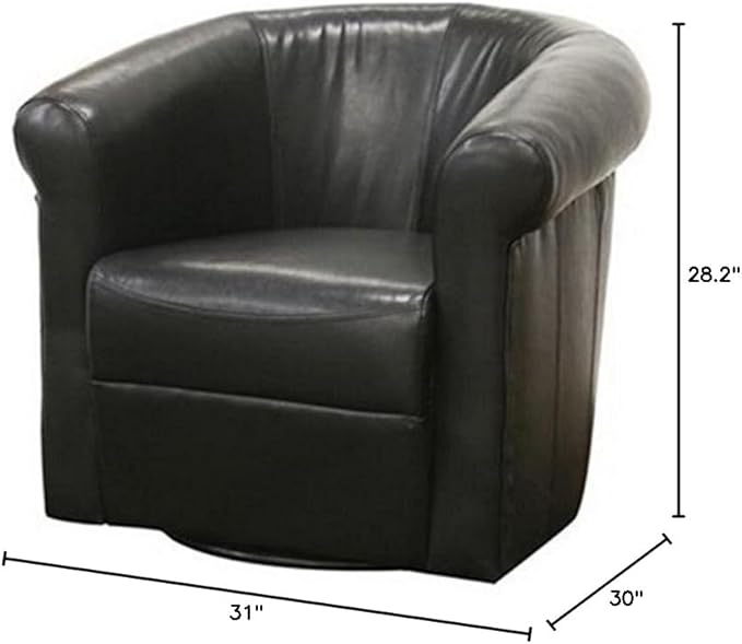 BOWERY HILL Contemporary Faux Leather Swivel Club Chair Black/Brown Finish Plywood Frame Steel Base Dense Foam Cushioning 360-Degree Rotation Accent Chair for Home Office or Living Room