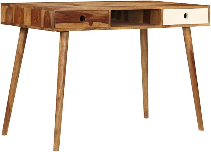 Wooden Writing Computer Desk with 3 Storage compartments Home Office Desk Writing Study Table PC Desk Workstation for Bedroom 43.3x21.7x29.9 Solid Sheesham Wood