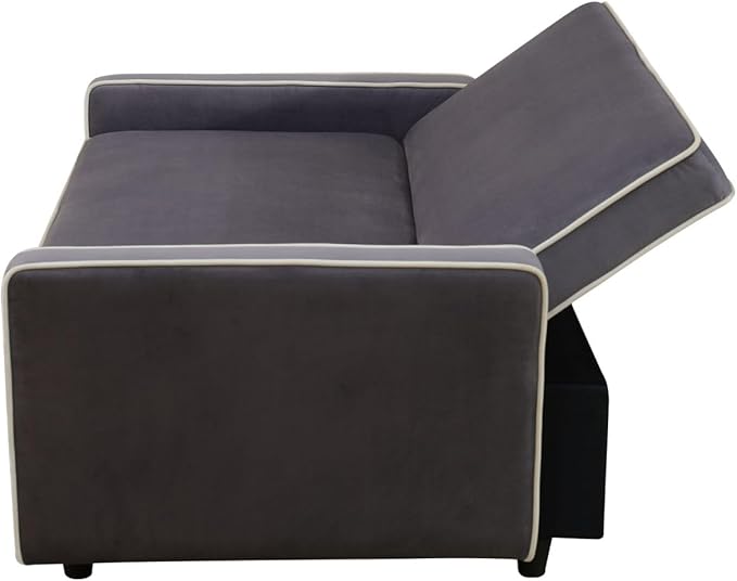 3-in-1 Convertible Sofa Sleeper Bed 2-Seat Comfy Lounge Loveseat with Adjustable Backrest Flannel Pull Out Fabric Lazy Couch Chaise Perfect for Home Apartment Dorm Office Living Room Gray