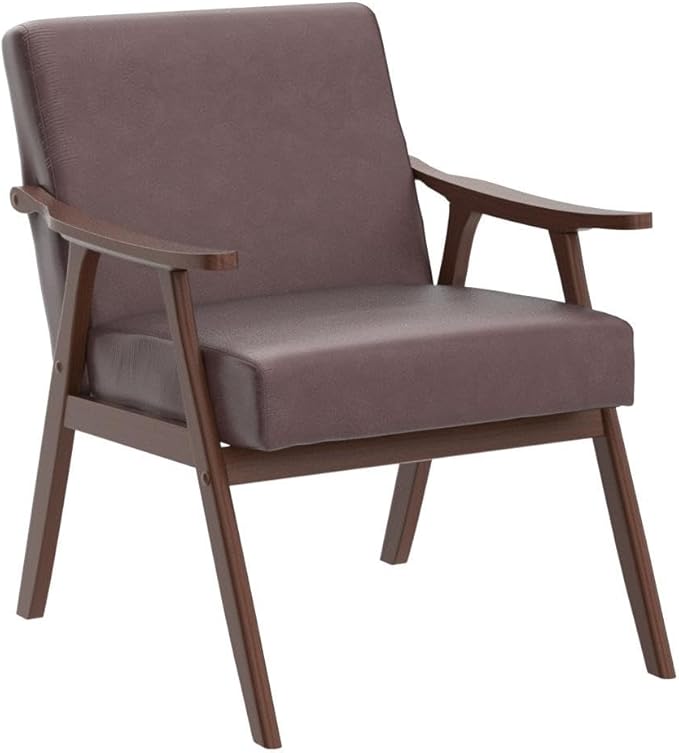 Accent Chair with Microfiber Upholstery and Solid Wood Frame Classic Mid-Century Modern Living Room Furniture for Extra Seating Dark Brown