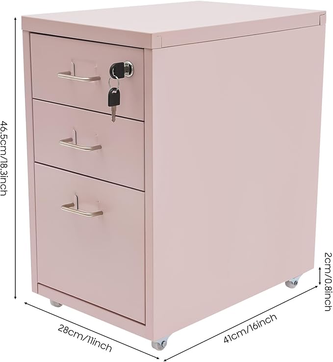 3 Drawer Mobile File Cabinet with Lock Metal Filing Storage Vertical Cabinets for Secure Office Storage Home Organization and Classroom Use Mobile Filing Drawer for Students and Professionals