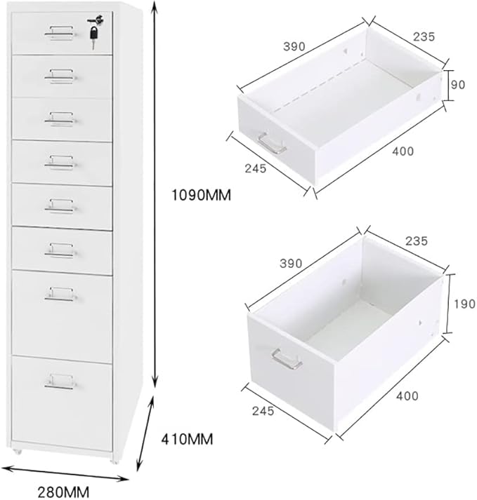 File Cabinet with 8 Drawer Metal Mobile File Cabinet with Lock Casters Under Desk Metal Filing Cabinet for(Color:Black)
