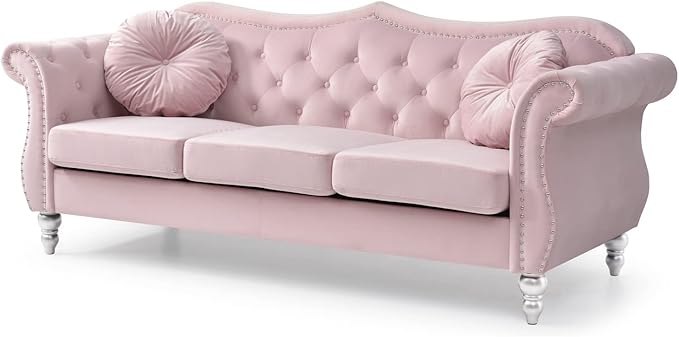 Maykoosh Velvet Sectional Sofa Tufted Living Room Couch Ruched Arm Style - 82 Wide Pink