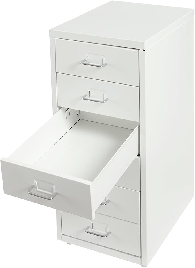 6 Drawers File Cabinet with Lock Rolling Mobile Filing Cabinet with Wheels Under Desk Vertical Filing Cabinet for Office/Home Metal (White)