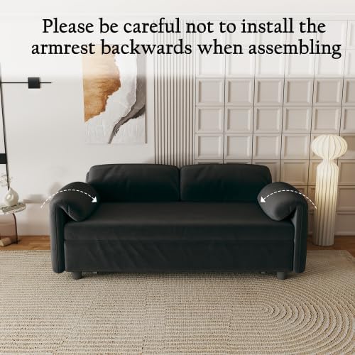 54'' Corduroy 3-in-1 Convertible Sofa Bed Pull Out Sleeper Loveseat Couch with USB Ports &amp Storage Pockets Futon Couches for Small Space Living Room Apartment (Black)