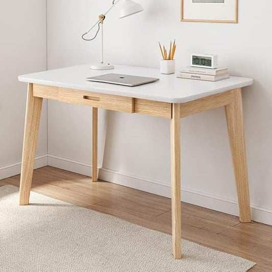 IOTXY Solid Wood Writing Desk - Home Office Workbench Desk with Drawer 31.5 Width Laptop Computer Work Study Table in White