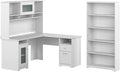 Bush Home Cabot 60W L Shaped Computer Desk with Hutch and 5 Shelf Bookcase in White
