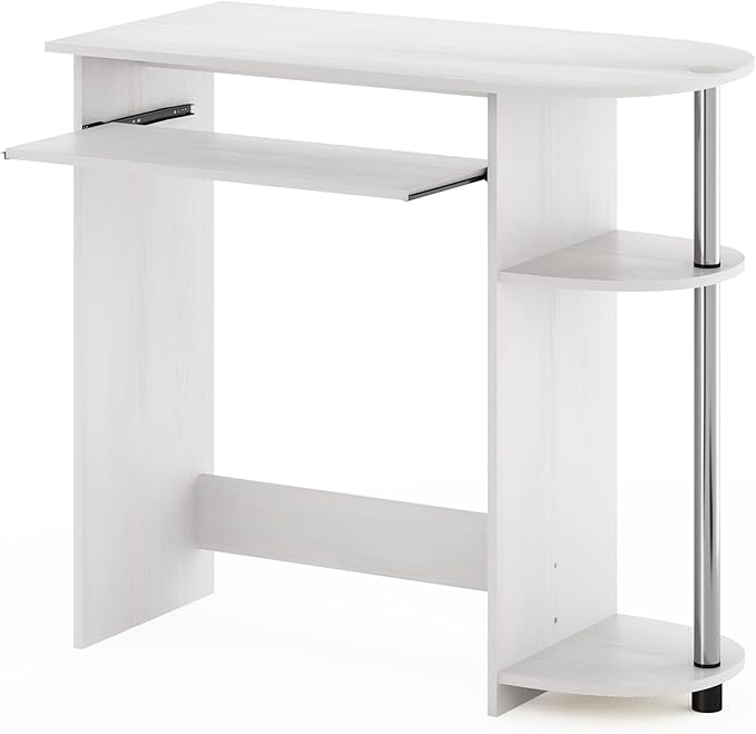 Furinno Simplistic Easy Assembly Computer Desk with Keyboard Tray White Oak/Stainless Steel