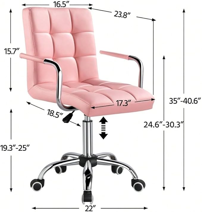 Butterslay Mid-Back PU Leather Office Chair with Armrests 360° Swivel Rolling Height Adjustable Desk Chair with Lumbar Support for Home Office Bedroom White/Pink/Brown/Retro Brown (Pink)