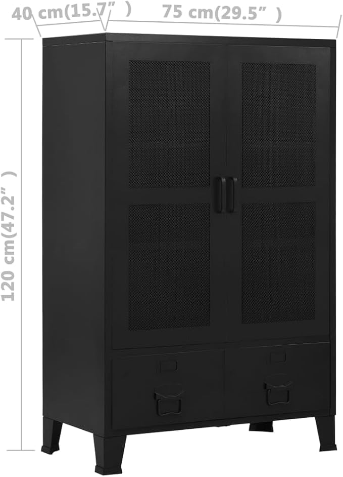 Industrial Steel File Cabinet with Mesh Doors 29.5x15.7x47.2 Black Office Storage Cabinet with 3 Compartments &amp 2 Drawers for Home Office Organization