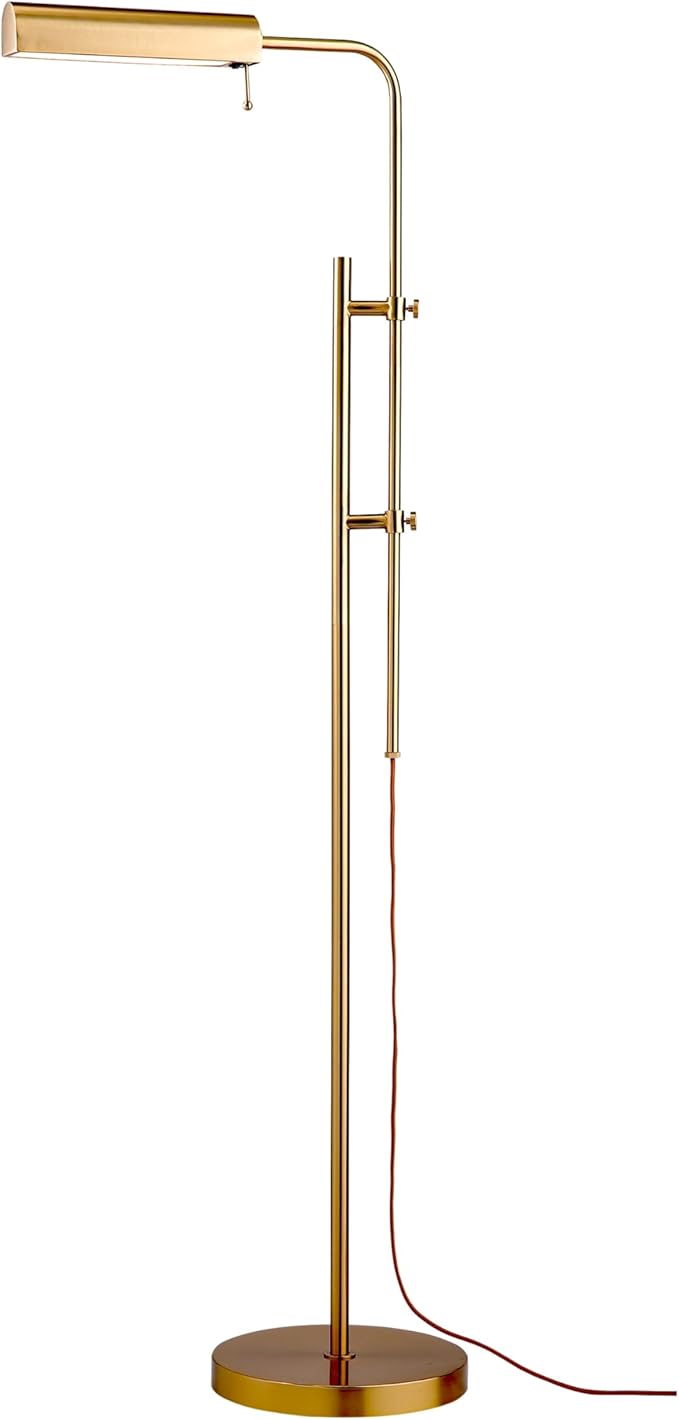 O'Bright Cedric Adjustable Pharmacy Floor Lamp - Industrial Design for Reading Crafting Work - 10W LED Height 45-61 inches - Ideal for Living Room Bedside Office - Antique Brass (Gold)