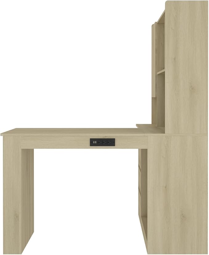 Anwick L Shaped Desk with Hutch Corner Computer Desk with Charging Station &amp Bookshelf &amp File Drawer Standing L Shape Desks for Home Office Bedroom Gaming Room Study Room (Wood)