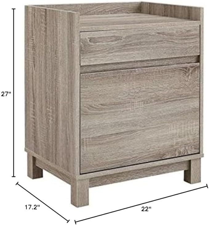 Riverbay Furniture Modern Filing Cabinet 2-Drawer Wood Frame Gray Veneer Finish Compact Office Storage with Hanging File Drawer and Printer Stand 27.13 in H x 22 in W x 17 in D