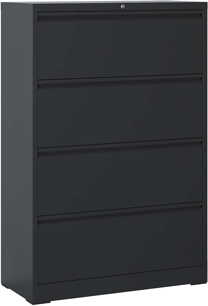 4 Drawer Small File Cabinet with Lock - Heavy-Duty Metal Filing Cabinet for Home Office Under Desk Locking Drawers Storage Cabinet OrganizerBlack
