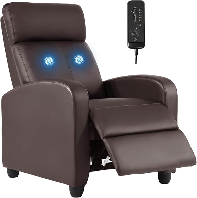 Recliner Chair PU Leather Massage Single Sofa Home Theater Seating Breathable Padded Reading Sofa with Footrest for Bedroom Living RoomBrown
