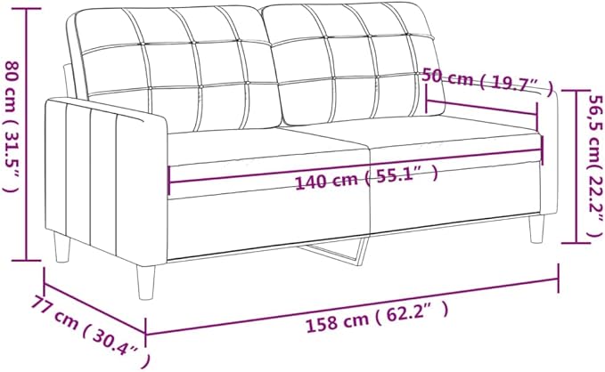 vidaXL Fabric Sofa 2-Seater Lounge Couch with Metal Frame Modern Light Gray Fabric Sofa for Living Room Lounge Bedroom Indoor Use Dimensions: 62.2 x 30.3 x 31.5