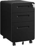 Mobile File Cabinet 3 Drawers File Cabinet Mobile Filing Cabinet with Lock Steel Fully Assembled Except Casters for Home Office for A4 Letter(Black)