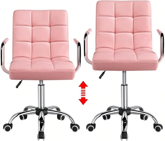 Butterslay Mid-Back PU Leather Office Chair with Armrests 360° Swivel Rolling Height Adjustable Desk Chair with Lumbar Support for Home Office Bedroom White/Pink/Brown/Retro Brown (Pink)
