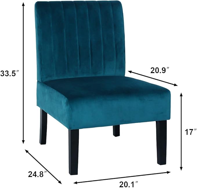 STHOUYN Mordern Velvet Armless Accent Chair Set of 2 Decorative Slipper Chair Vanity Chair for Bedroom Desk Corner Side Chair Living Room Furniture White (2 Blue)