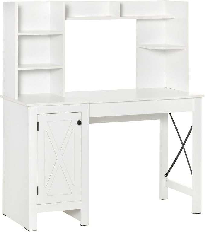 Farmhouse Computer Desk with Hutch &amp Cabinet Home Office Storage Solutions for Study White