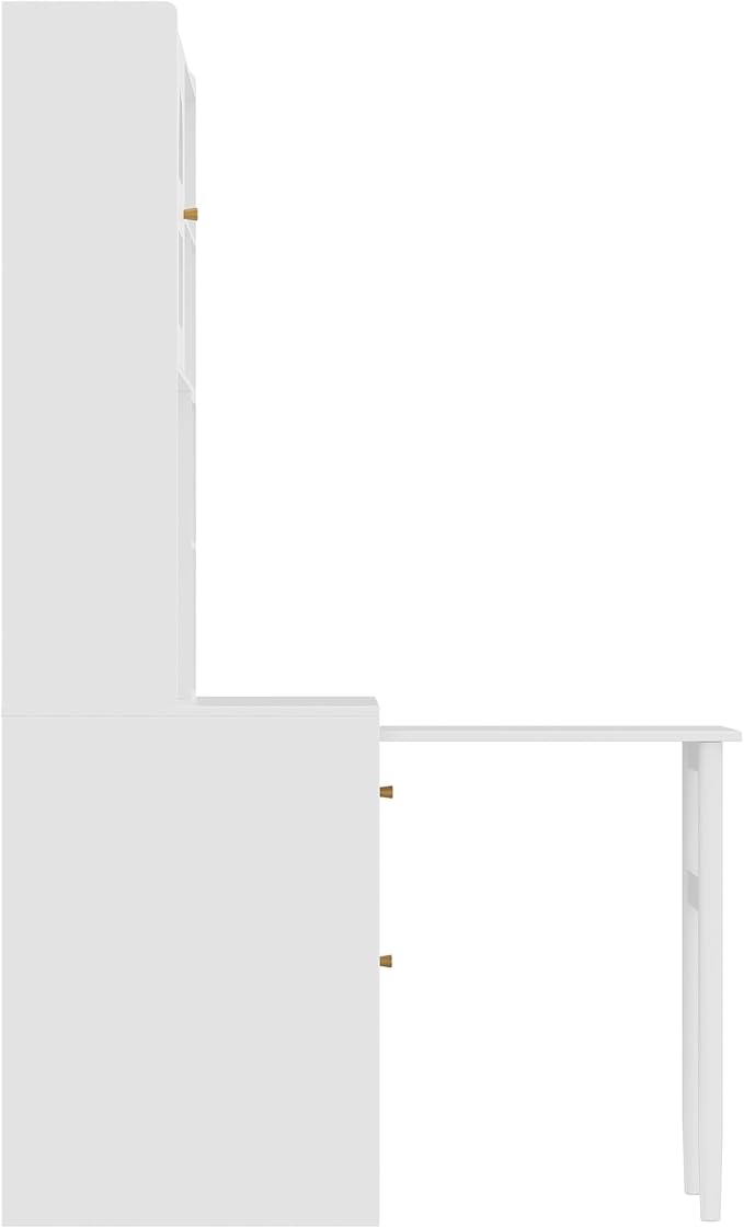 Computer Desk with 90 Degree Rotating DesktopOffice Desk with Storage Drawer and Cabinets Gaming Writing Desk for Study Home Office Bedroom Living (White/90)