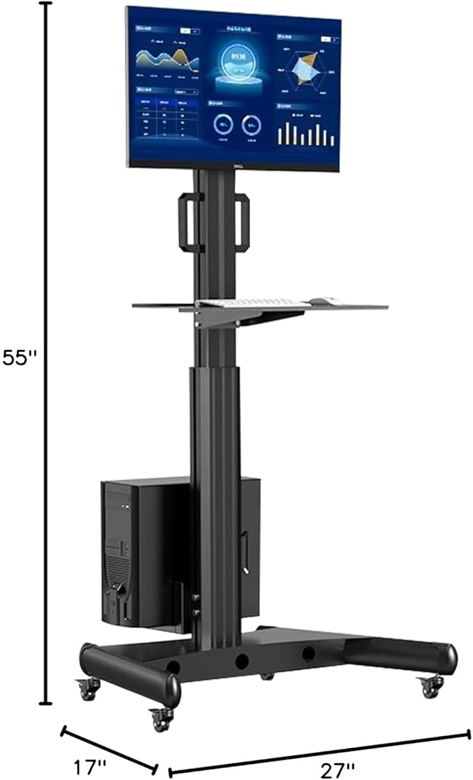 Mobile Workstation with Monitor MountMedical Trolley Cart with Wheels Medical Nurse Hospital Workstation Office Portable Computer Cart Keyboard Tray (F1)