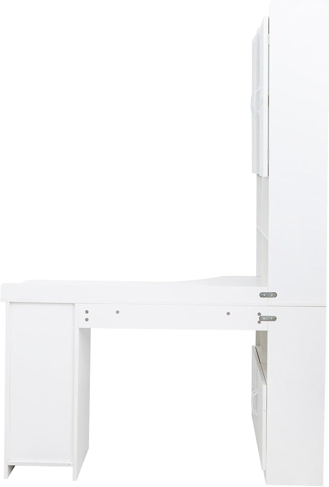 l Shaped Desk with Hutch &amp Drawers Small Corner Desks for Small Space Home Office Farmhouse Desk and Bookshelf Combo with Storage (White)