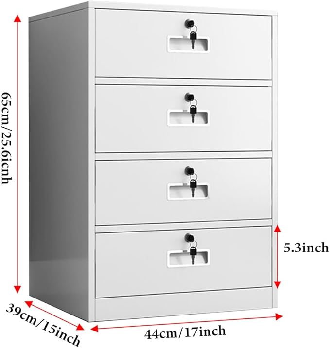 4 Drawer File Cabinet with Lock Metal Vertical File Cabinets with Lock for Home Office Narrow Office Steel Filing Cabinet Under Desk for A4/ Legal/Letter
