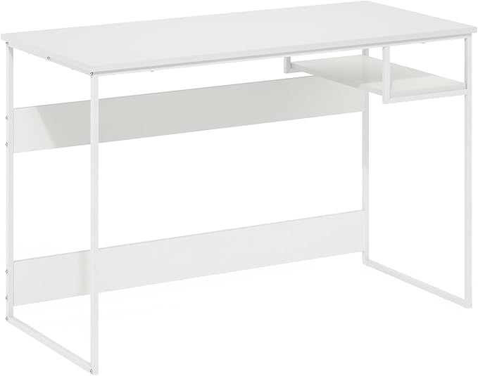 Furinno Moretti Desk 45 Wide Metal Frame Gaming Desk with Open Shelf Computer Desk Writing Desk Office Desk for Home Office Study Room Dorm Bedroom Solid White