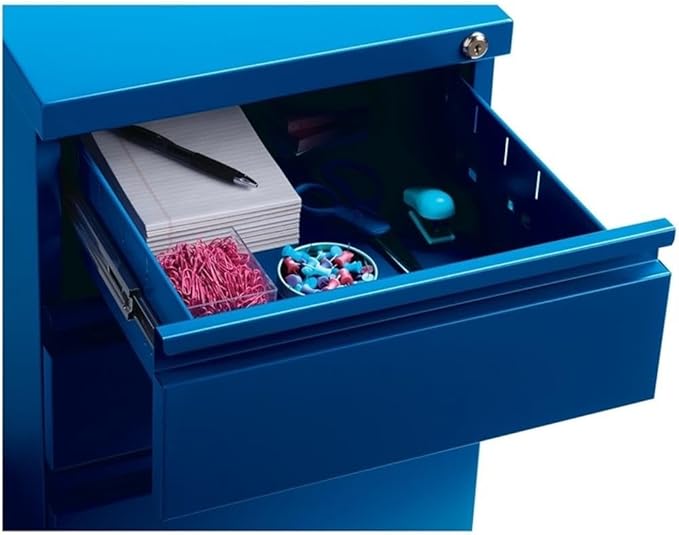 20 3-Drawer Modern Metal Mobile Pedestal Filing Cabinet in Blue
