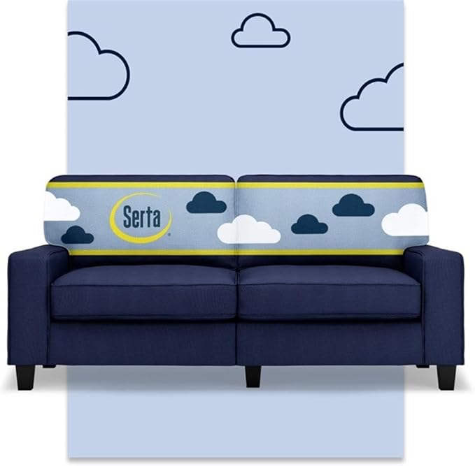 Pemberly Row 73 Track Arm Sofa Navy Blue Upholstery Removable Covers Space-Saving Design Solid Wood Frame Semi-Plush Pocket Coil Cushions Modern Classic Living Room Furniture