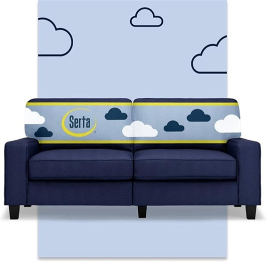 Pemberly Row 73 Track Arm Sofa Navy Blue Upholstery Removable Covers Space-Saving Design Solid Wood Frame Semi-Plush Pocket Coil Cushions Modern Classic Living Room Furniture