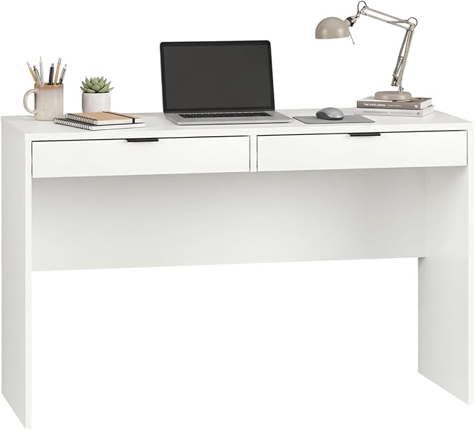 Prepac 46 Writing Desk – Computer Desk with 2 Drawers White Office Desk for Home Office or Bedroom