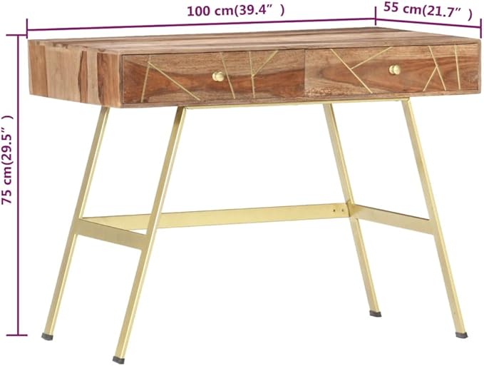 Writing Computer DeskHome Computer DeskLaptop TableIndustrial Simple Workstation Tablefor Small SpaceHome Office TableWriting Desk with Drawers 39.4x21.7x29.5 Solid Sheesham Wood