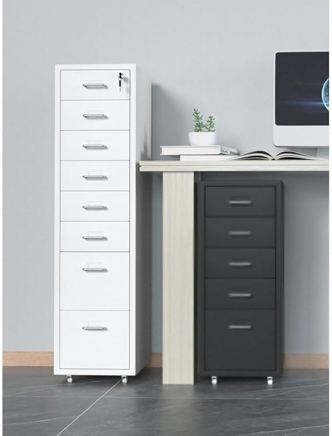 File Cabinets Metal File Data Organizer Multifunctional Office Storage Drawer Cabinet 8 Layer Large Capacity File Cabinet with Lock File Storage Cabinets(White)
