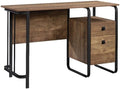 Pemberly Row Contemporary Engineered Wood and Metal Desk 47 in Wide Etched Oak Finish Powder-Coated Metal Frame Spacious Workspace Storage Drawers Home Office Computer Desk