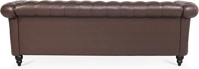 Ball &amp Cast 84 Chesterfield Leather Sofa with Channel Tufted Seat BackClassic 3 Seater Couch w/Roll Arm Nailhead Trim and UpholsteredMid Century Furniture for Living RoomOfficeDark Brown PU